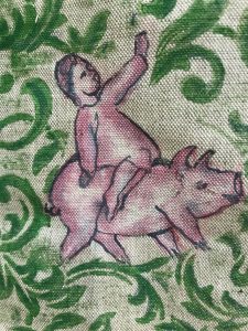 painting of a figure riding a pig